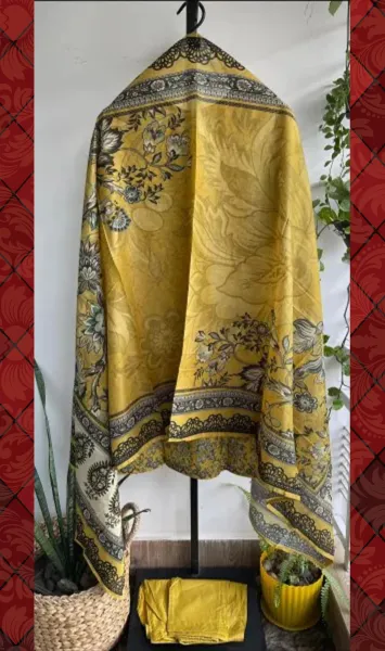 Pakistani Original Bin Saeed Cotton Chickankari Stitched 3Pcs_ Dark Yellow 